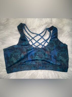 Women's Teal Patterned Strappy-Back Sports Bra